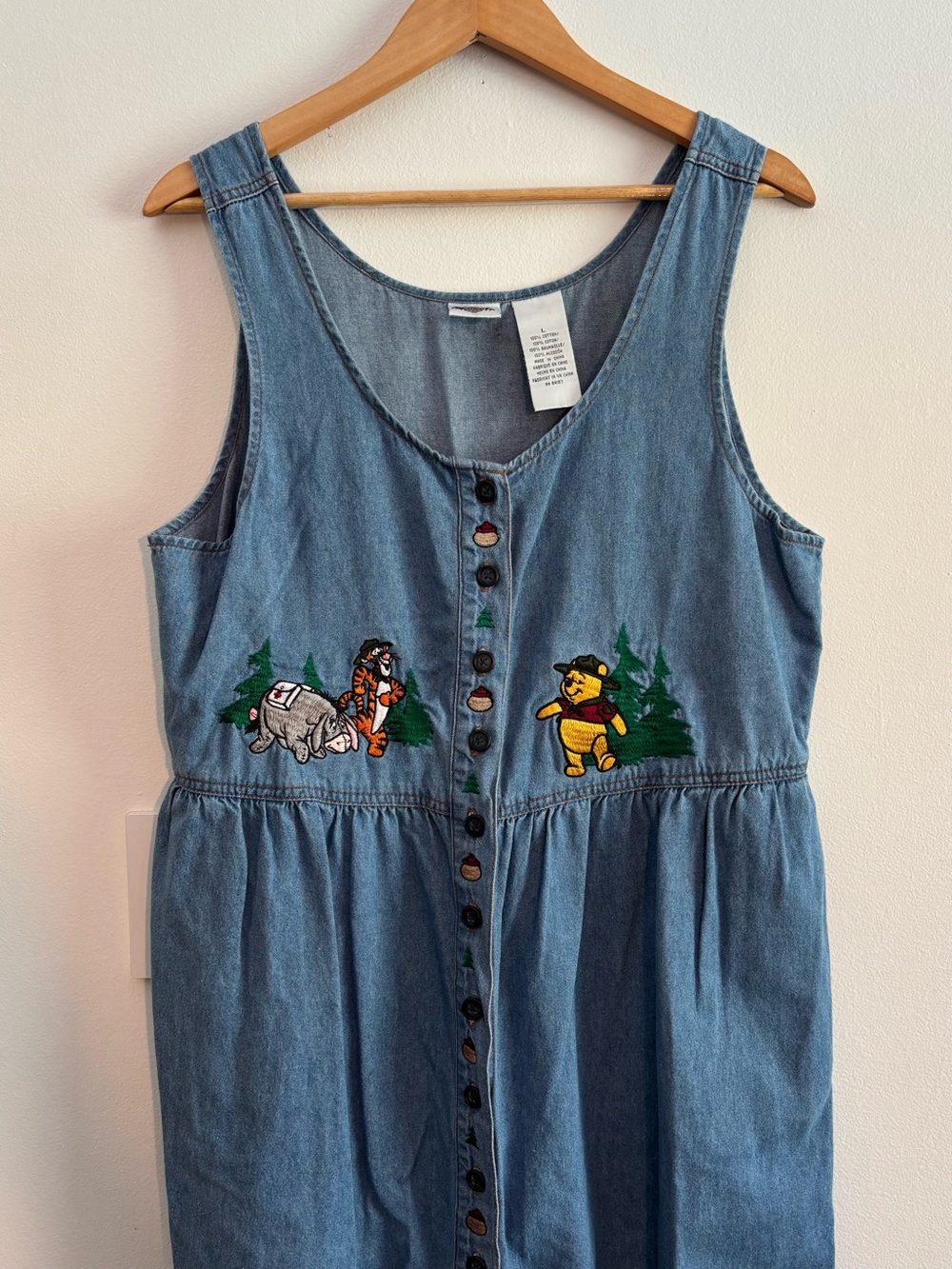 Disney Vintage Denim Midi Dress with Winnie the Pooh Embroidery